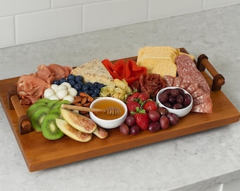 Wooden Charcuterie Board With Handles, Serving Tray, Reclaimed Wood