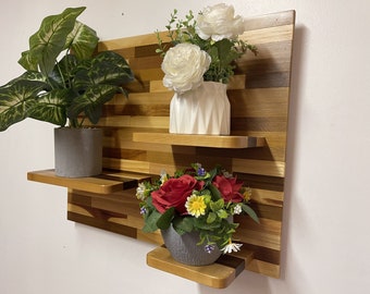 Floating Plant Shelf - Wood - "Subway Tile" - Rustic Reclaimed Wood