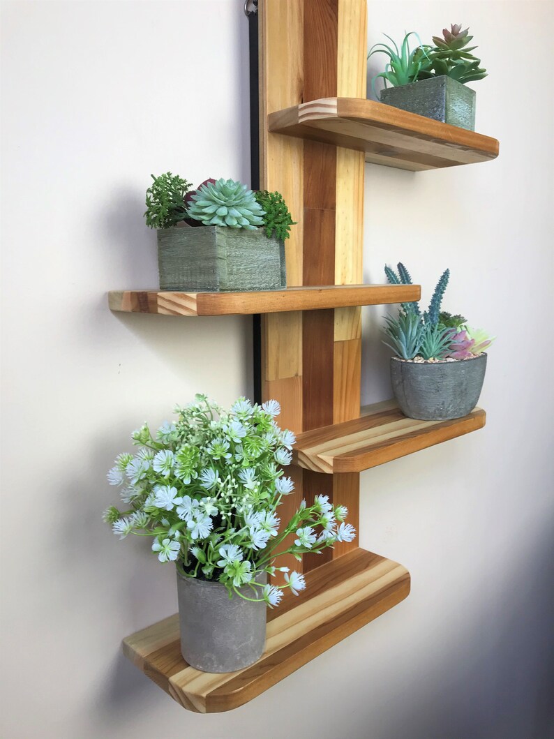 4 Tier Floating Wall Shelf Vertical Reclaimed Wood Slats Etsy