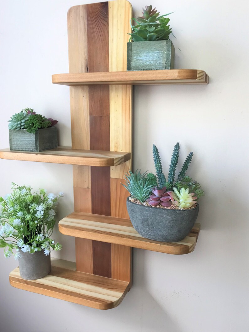 4 Tier Floating Wall Shelf Vertical Reclaimed Wood Slats Etsy