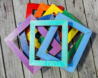 Colorful Reclaimed Wood Picture Frame: Hand Crafted Rustic Decor