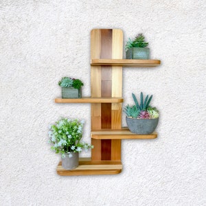 Reclaimed Wood 4 Tier Vertical Floating Wall Shelf, Rustic Plant Shelves, Gift for Her, Rustic Wedding Gifts