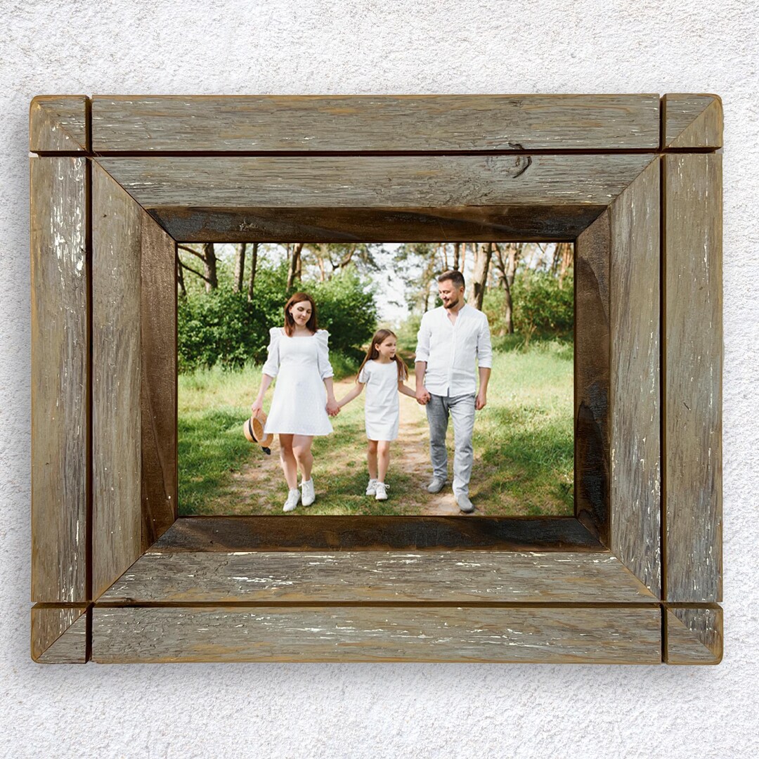 Barnwood Style Reclaimed Wood Photo Frame: Rustic Family Decor - Etsy