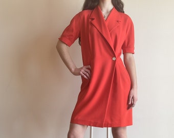Vintage 80s Les Copains Silk Shirt Dress – Red Orange Minimalist Mod