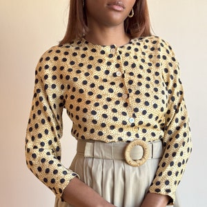 Vintage 90s Silk Abstract Polka Dot Blouse / Damask Dolman Sleeve Blazer Work Top XS S