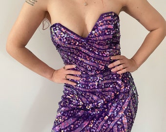 purple beaded dress