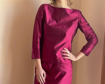 90s Dana Buchman Silk Skirt Set: Magenta Power Suit, Medium