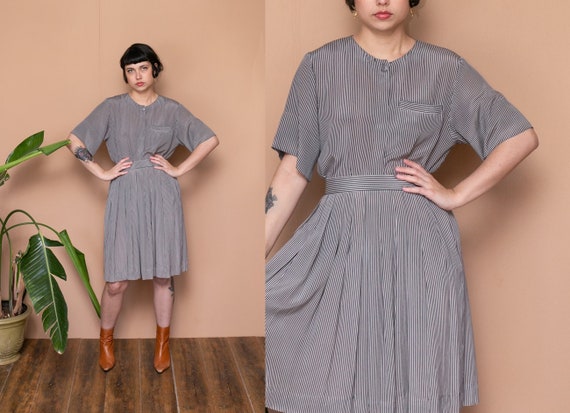 80s Silk Striped Separates Set Black White Pinstri