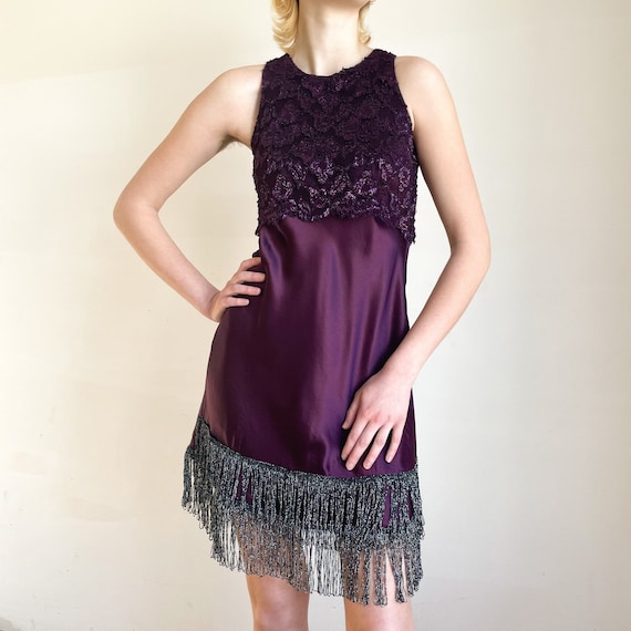 Vintage 90s Party Dress, Bronze Sparkle Mini Dress S