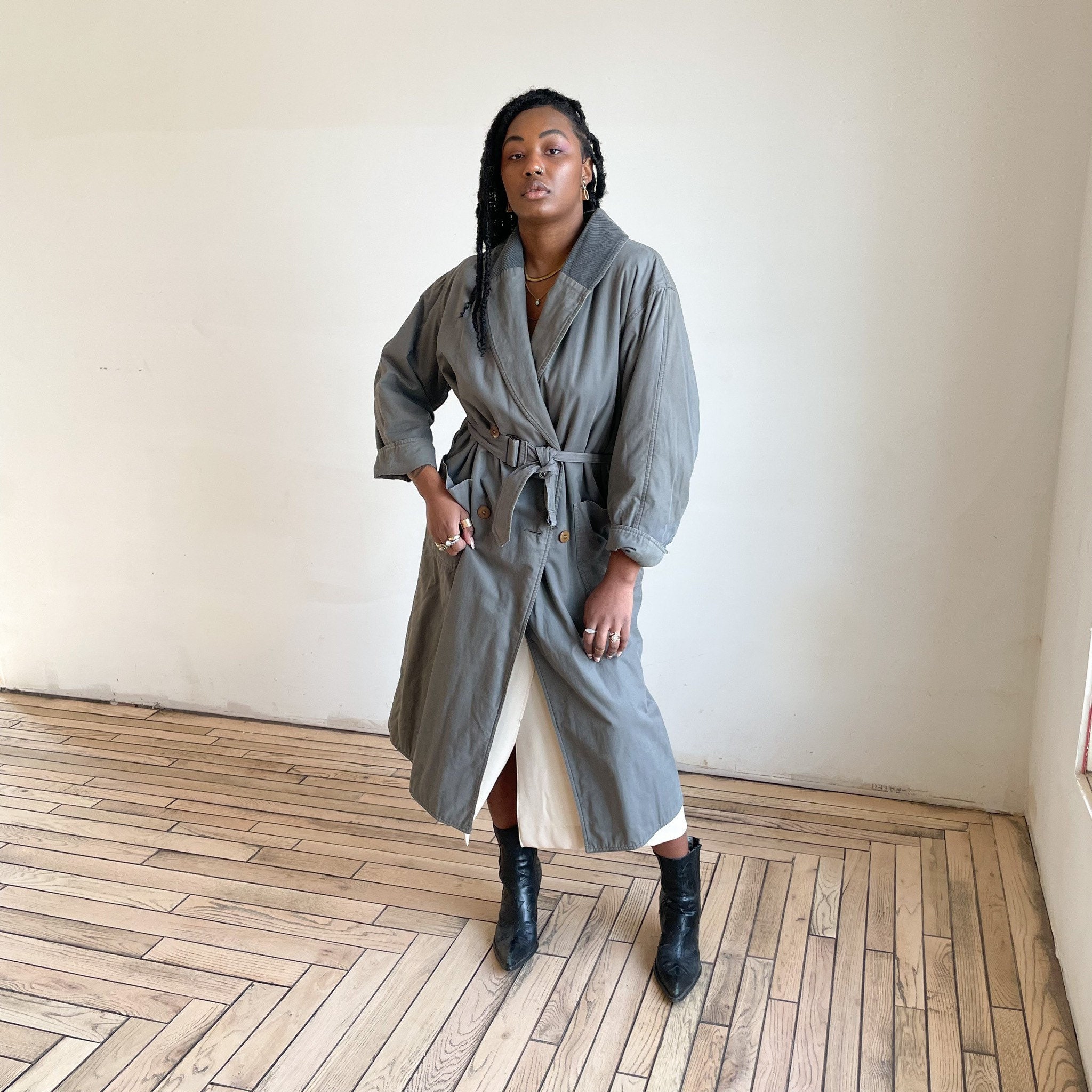 Vintage 80s Giorgio Armani Corduroy Trench Coat – Oversized Belted