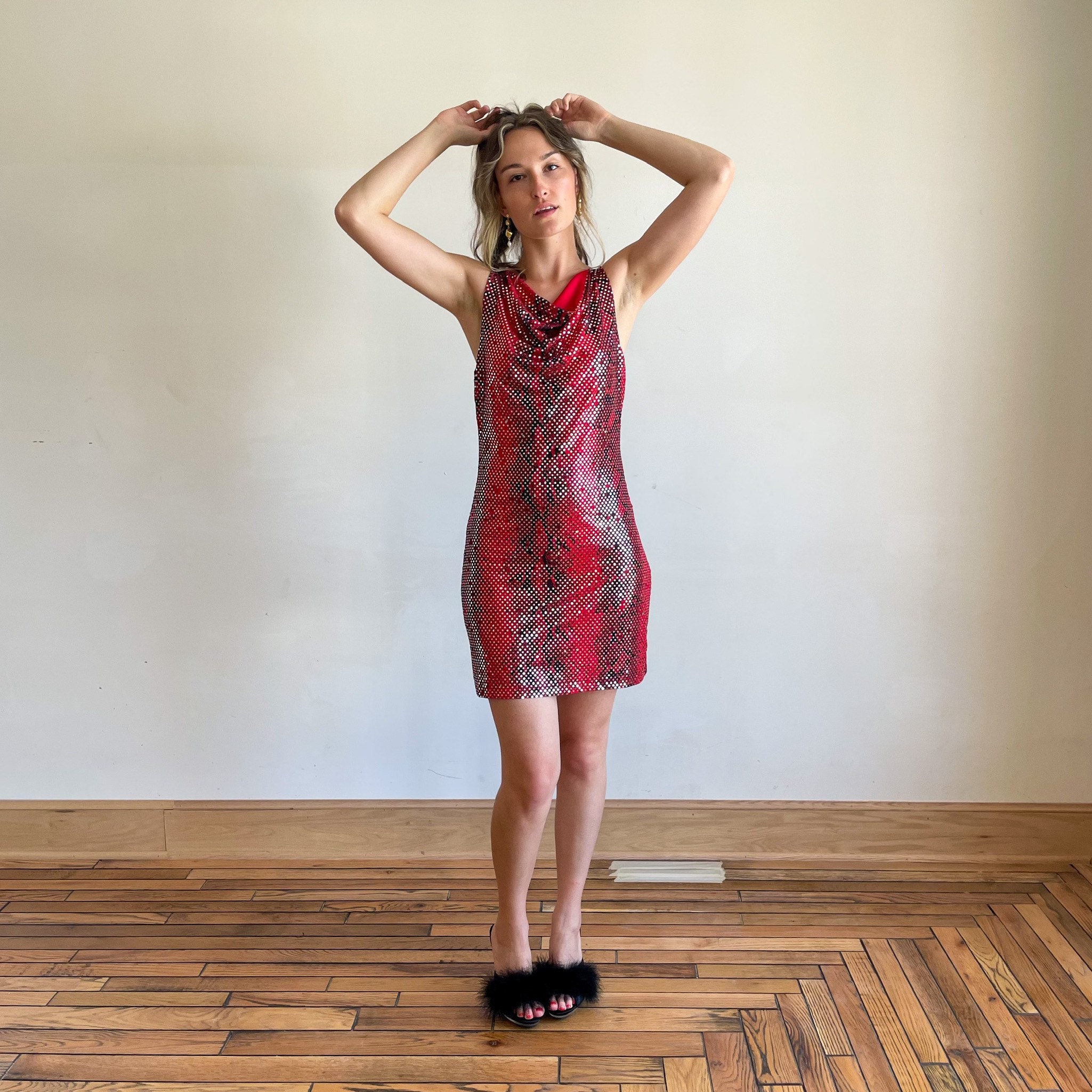 red snake print slogan binded detail clear strap bodycon dress AKIRA Cocky Af Rhinestone Snake Mini Dress