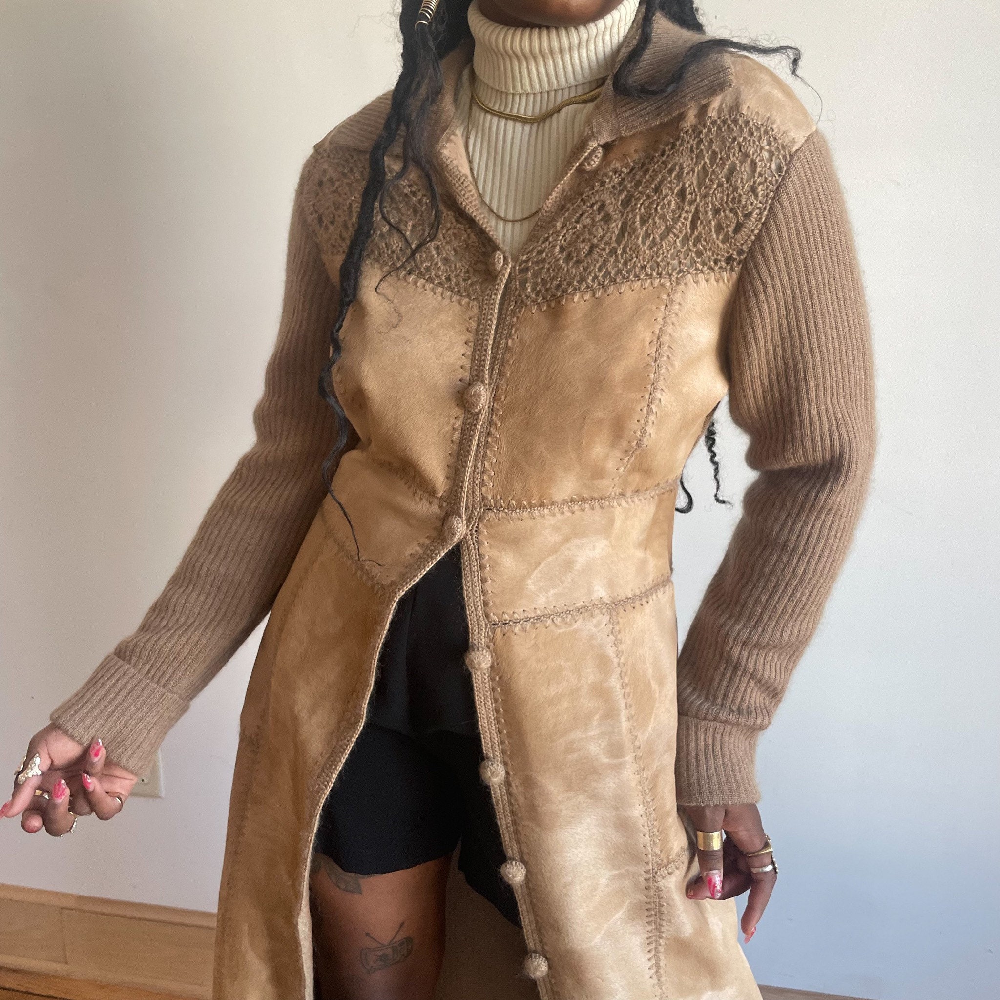 90s 00s Duster Tan Fur Pony Hair Merino Wool Mohair Crochet 90s 00s Duster Tan Fur Pony Hair Merino Wool Mohair Crochet