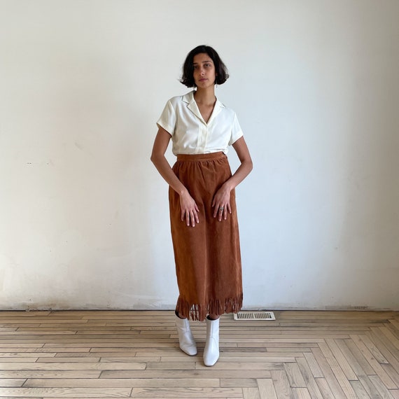 90s High Waist Skirt Suede Leather Skirt Tan Brow… - image 4