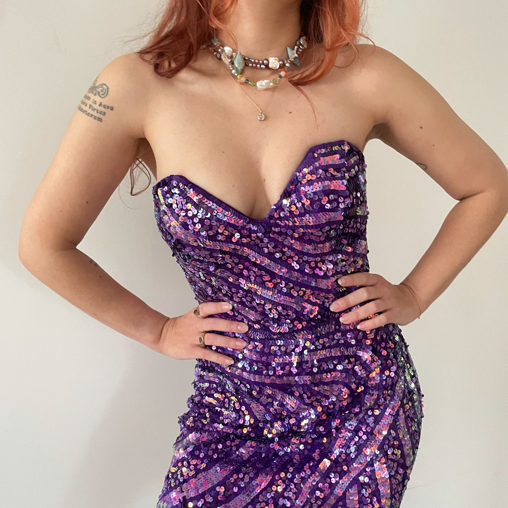 Violet Sequin Embroidered Bodycon Mini Dress