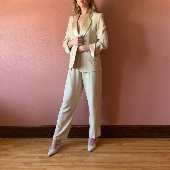 80s Suit Two Piece Matching Suit Set Ivory White … - image 1