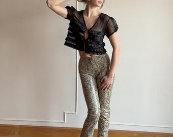Y2K Snakeskin Leather Pants - Bebe Low Rise Flare XXS