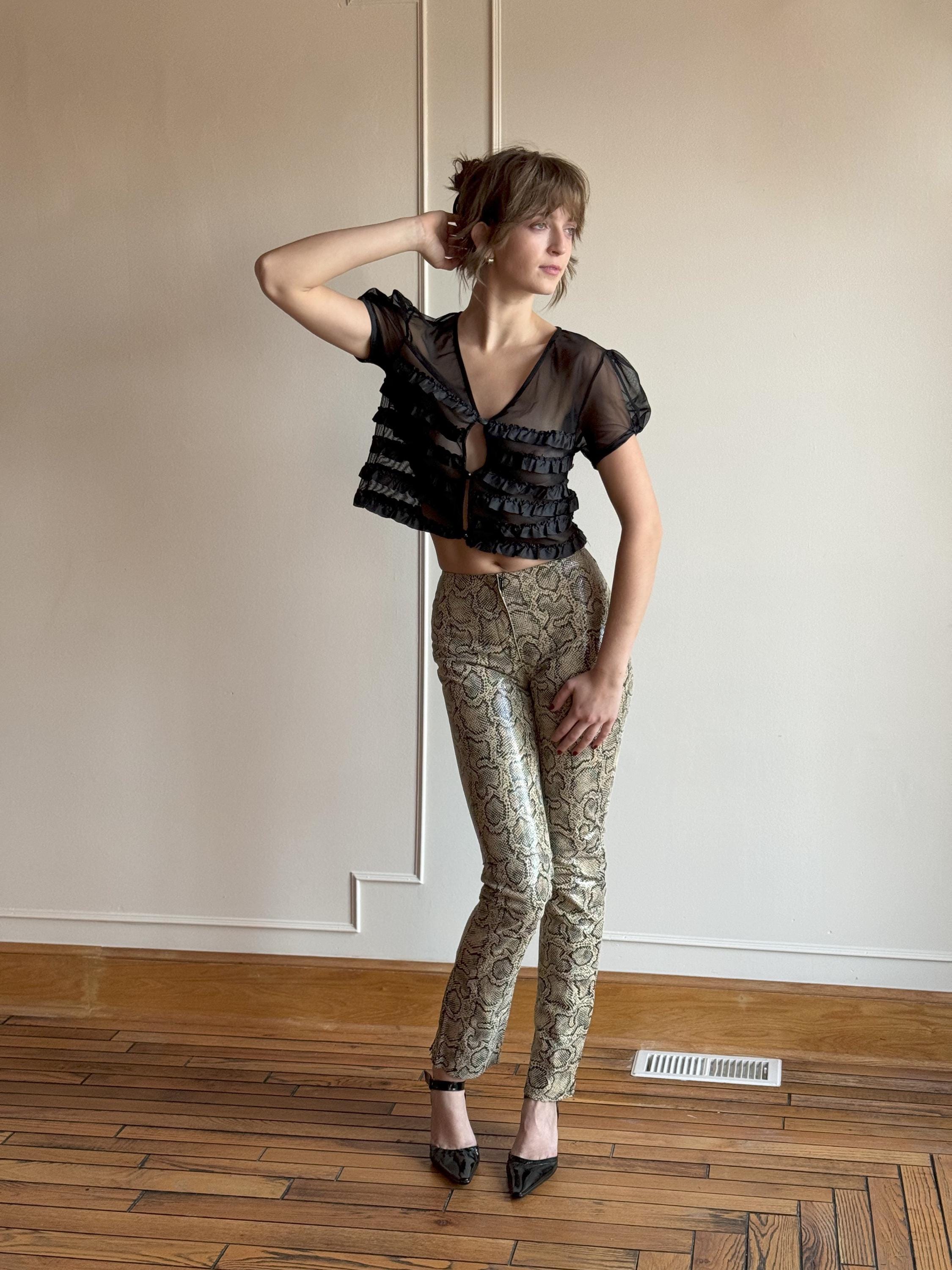90s 00s Snakeskin Leather Hot Pants Low Rise Y2K Bodycon