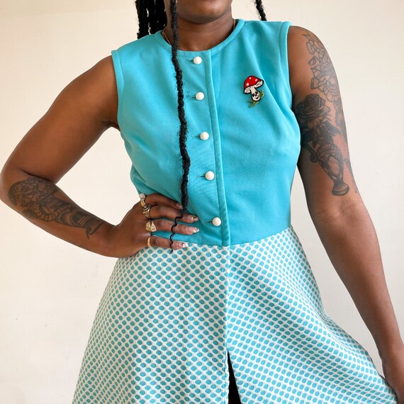 60s Dress Mod Mini Dress Bright Blue Polka Dot Mu… - image 5