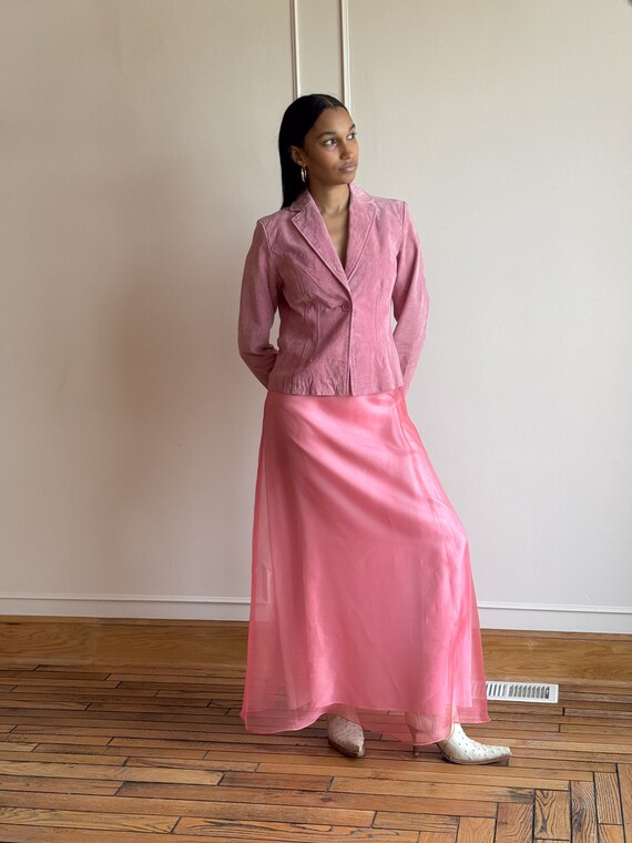 00s y2k Soft Pink Suede Jacket Blazer Coat Tuxedo… - image 4