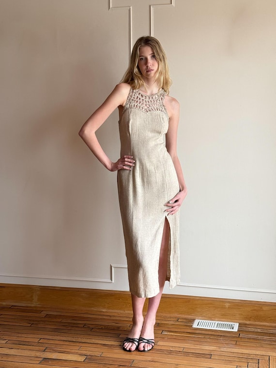 crochet midi slit dress Noa Crochet Slit Midi Dress
