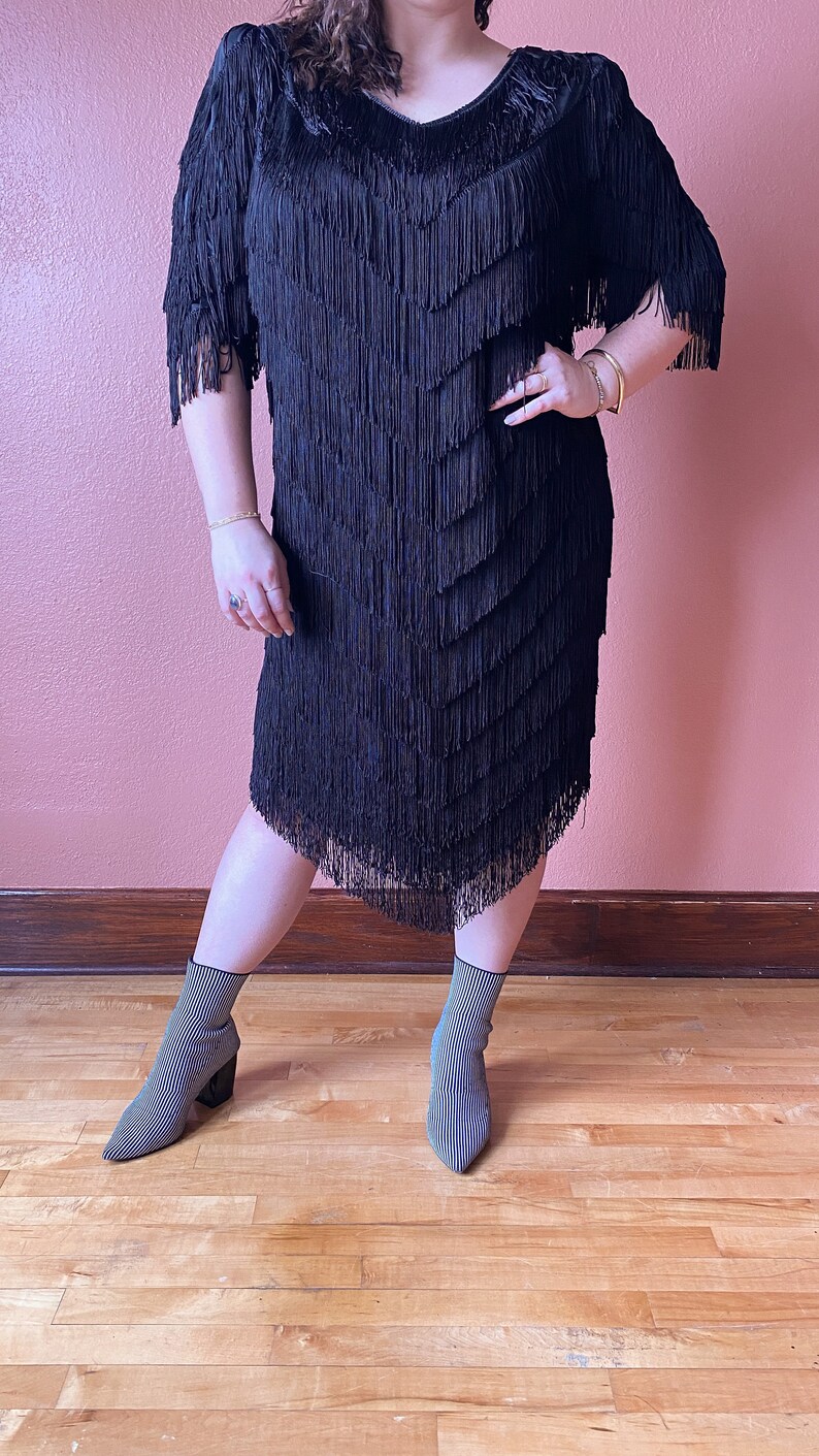 Vintage Plus Size Full Fringe Dress Flapper Dress Size 1X 2X