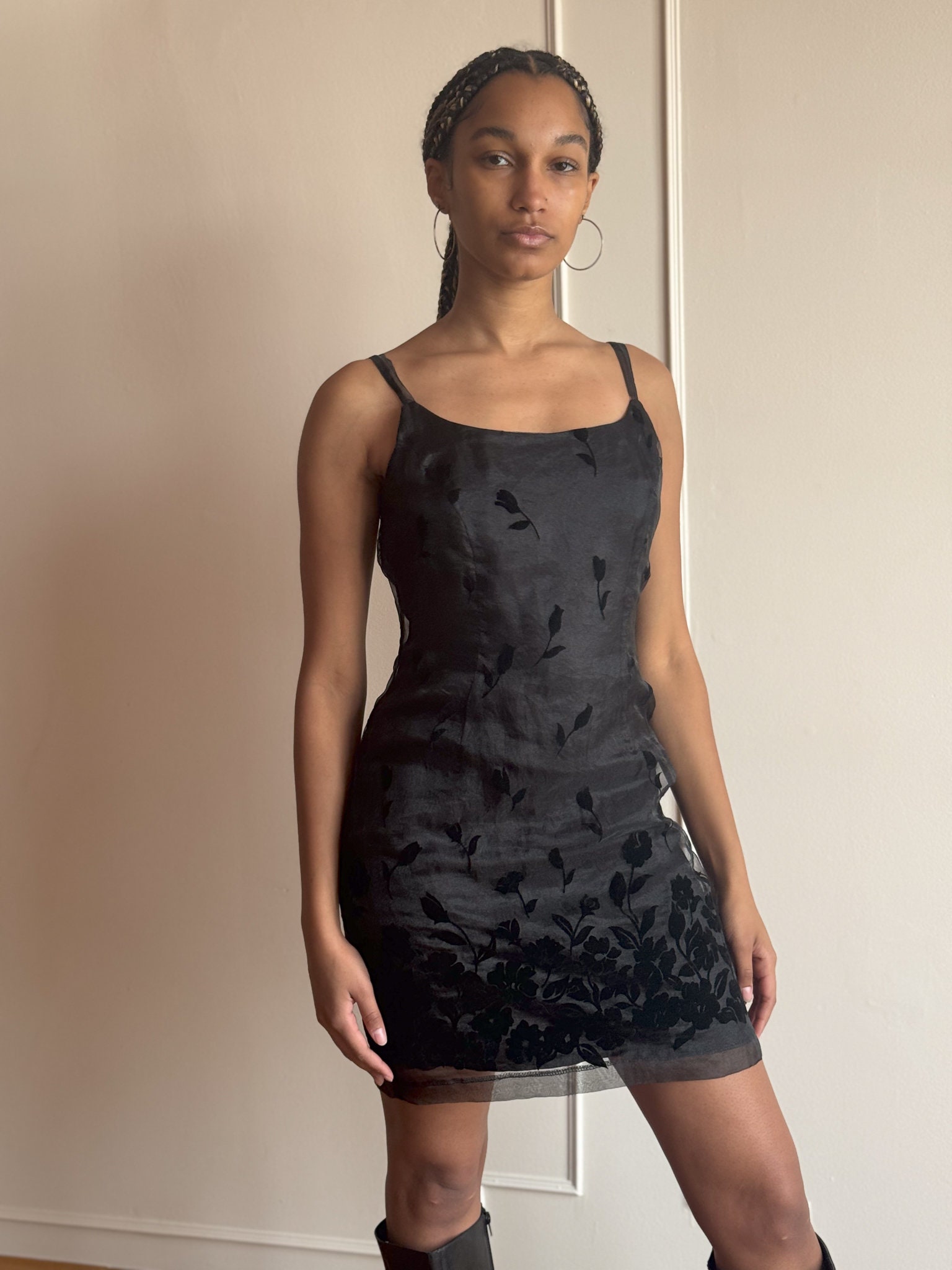 90s Velvet Burnout Floral Organza Mini Dress  Sheer Black Shift - S/M -  Etsy