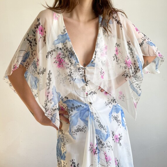 70s Midi Dress Flouncy Floral Dress Flower Print … - image 5