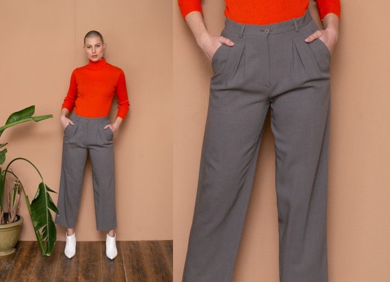 80s Armani High Waist Pants Gray Structured Pants… - image 1