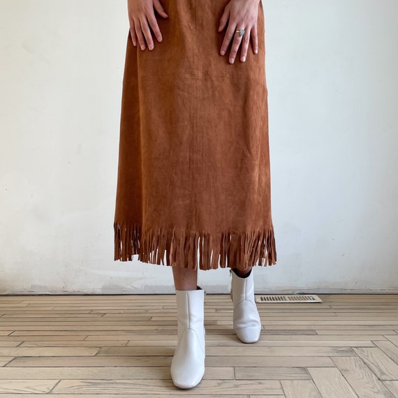 90s High Waist Skirt Suede Leather Skirt Tan Brow… - image 3