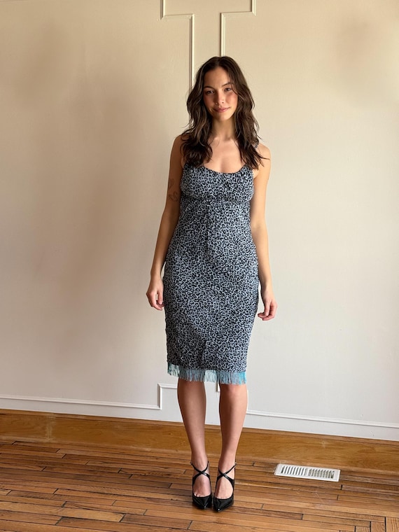 blue leopard print mini dress Chloe Blue Leopard Print Mini Dress