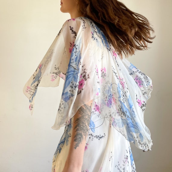 70s Midi Dress Flouncy Floral Dress Flower Print … - image 3