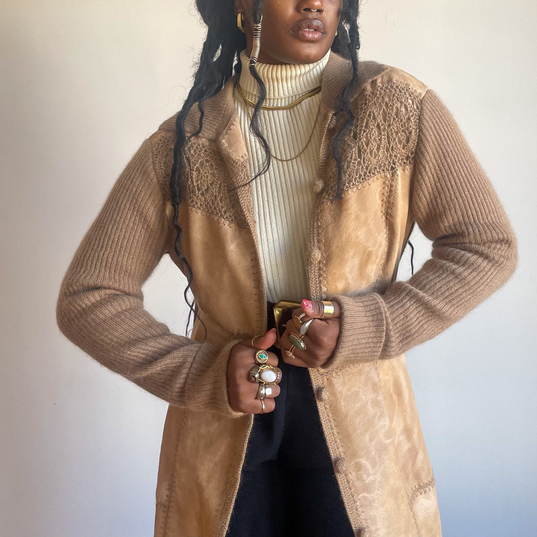 90s 00s Duster Tan Fur Pony Hair Merino Wool Mohair Crochet 90s 00s Duster Tan Fur Pony Hair Merino Wool Mohair Crochet