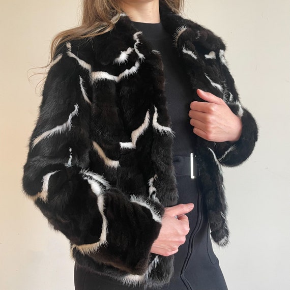 70s Fur Coat Black White Exotic Fur Coat Skunk Co… - image 3