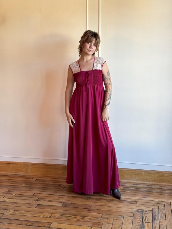 70s Merlot Maxi Slip Dress  Vintage Lace Detail, Shirred Corset Top - Etsy  Canada
