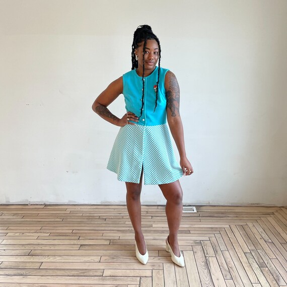 60s Dress Mod Mini Dress Bright Blue Polka Dot Mu… - image 2