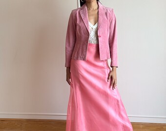 00s Y2k Soft Pink Suede Jacket Blazer Coat Tuxedo Leather