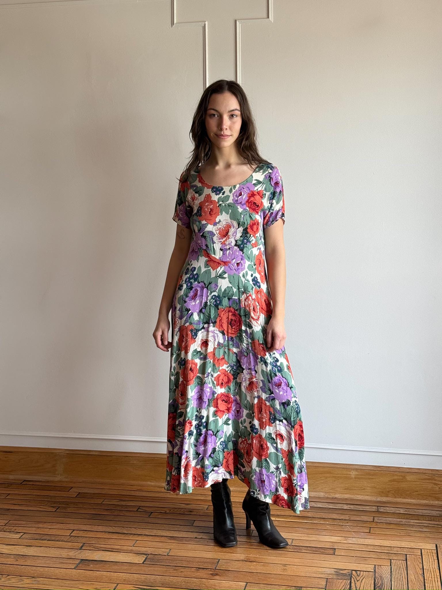 90s Dress To Kill Bold Floral Textured Maxi Dress – OSFA