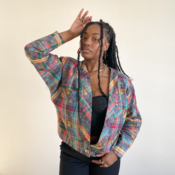 80s Plaid Blazer Casual Blazer Day Jacket Multico… - image 8