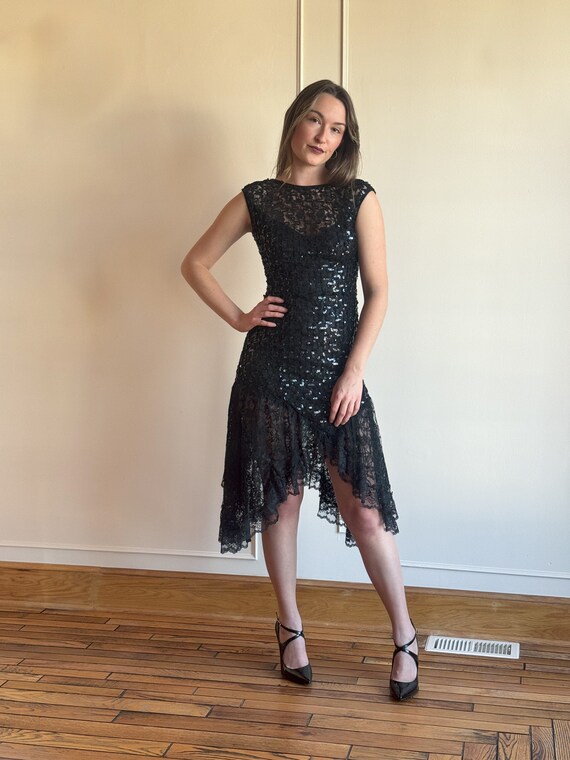 80s black lace dress Sequin Mini – High Low Hem, Goth… Strappy Asymmetric Midaxi Dress Turquoise Hook Hemline COLOR:Olive Green