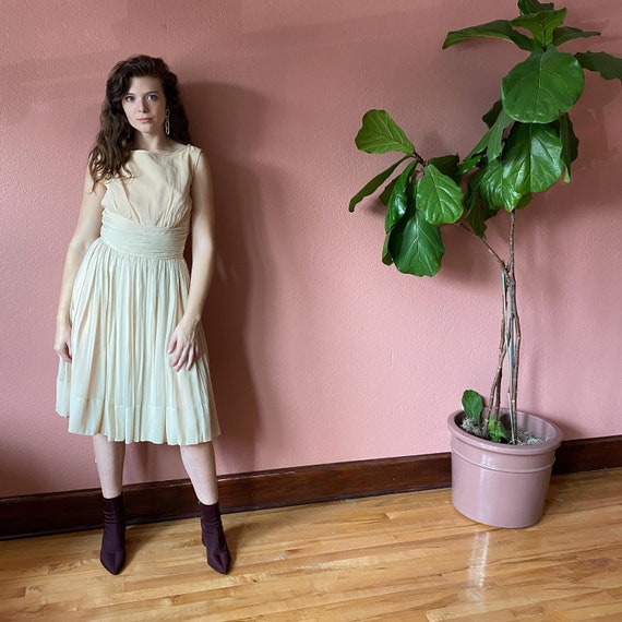 50's Cream Chiffon Dress // Party Dress Hourglass