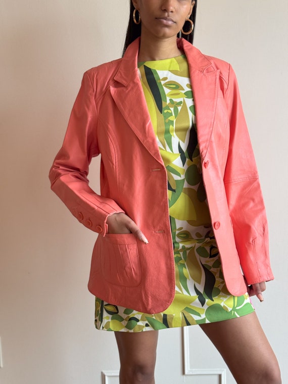 90s Hot Pink Coral Leather Blazer Jacket Tuxedo St