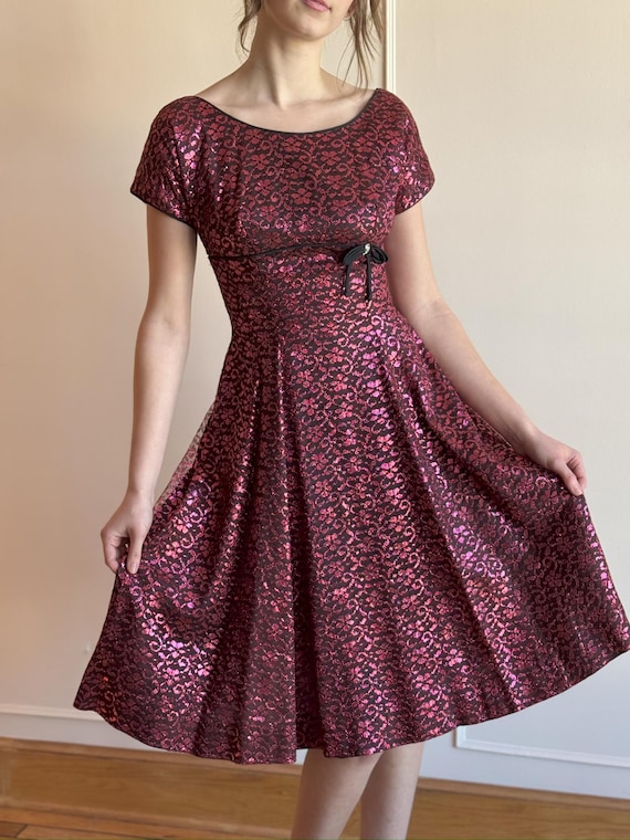50s Red Lace Fit-And-Flare Dress - Corset Bodice, Xs
