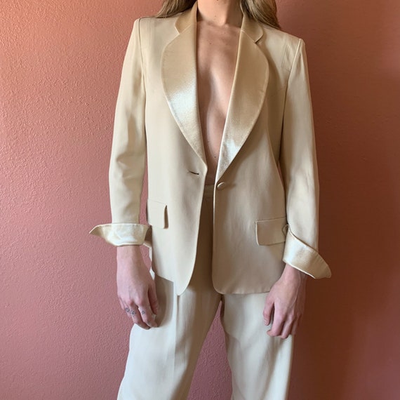 80s Suit Two Piece Matching Suit Set Ivory White … - image 6