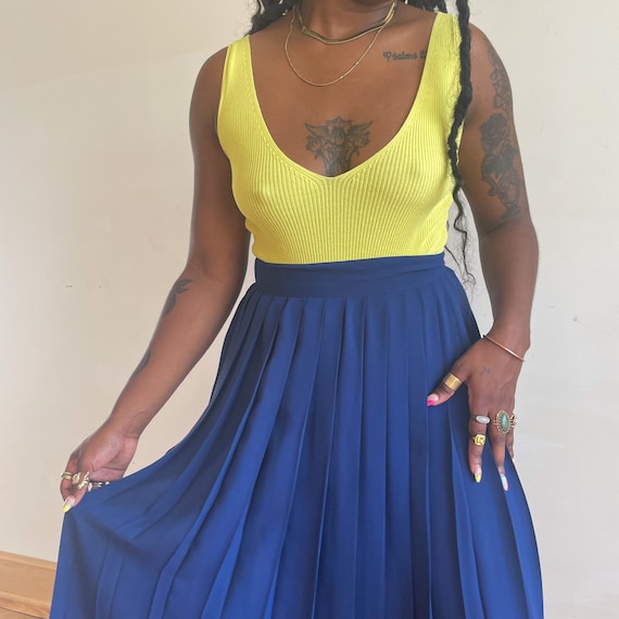 80s Skirt Navy Blue Midi Skirt Pleated Sheer Skir… - image 4