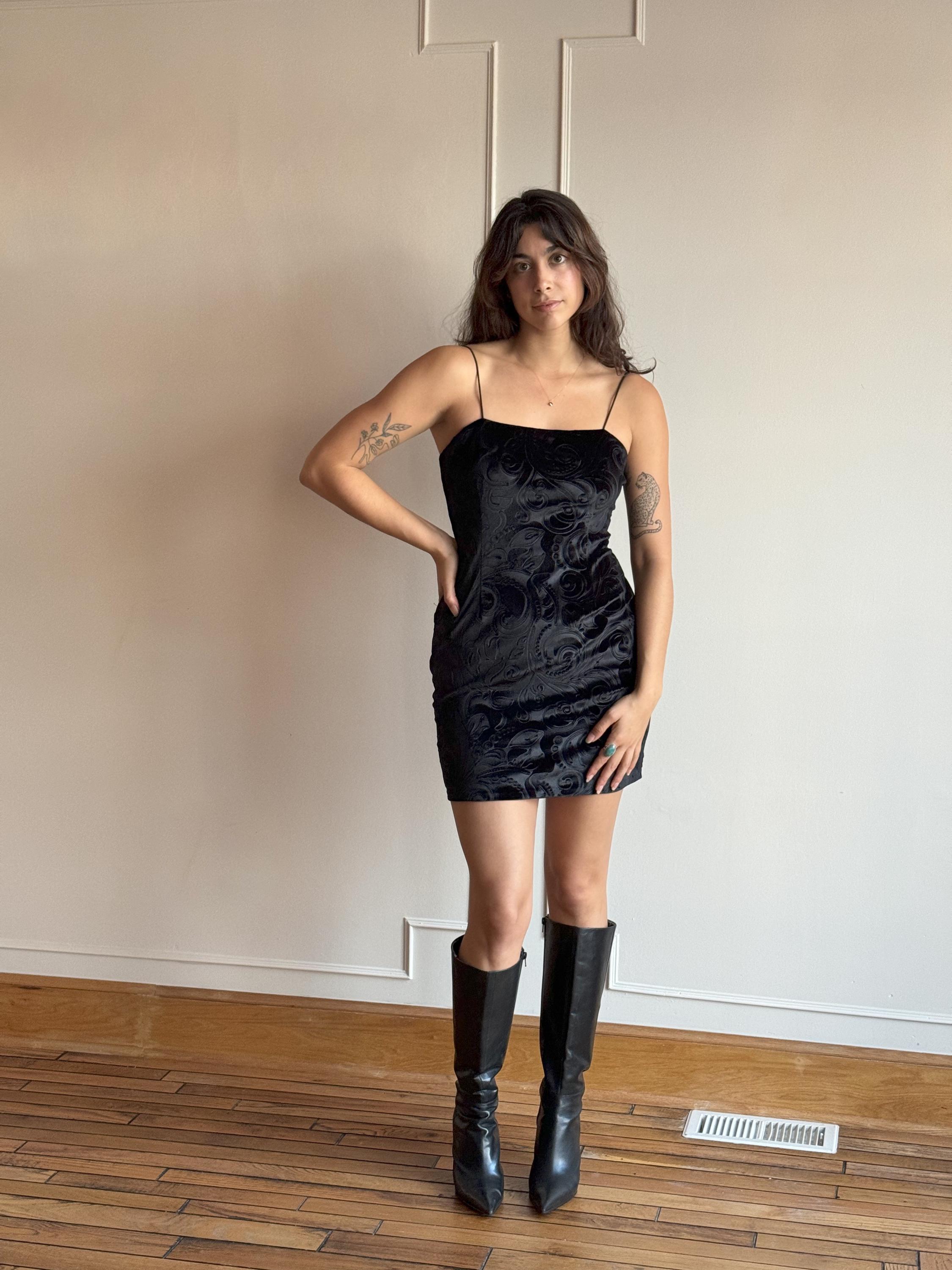 black velvet bodycon dress Tabitha Mini Dress in Black Velvet