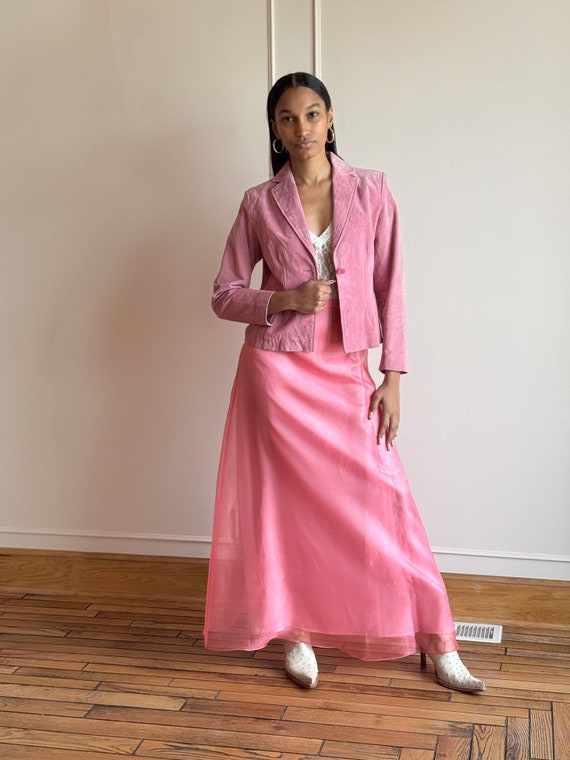 00s y2k Soft Pink Suede Jacket Blazer Coat Tuxedo… - image 2