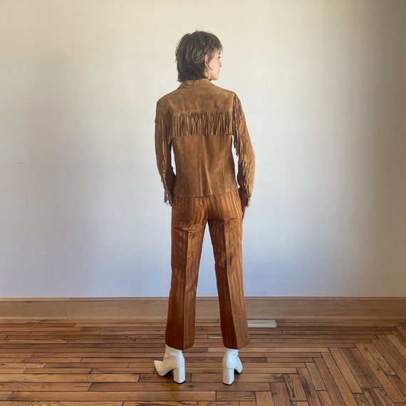 70s Brown Suede Jacket Western Fringe Coat Fall T… - image 10