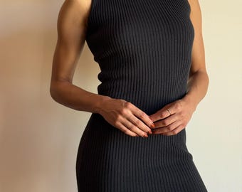 Y2K Ribbed Knit Mini Dress – No Boundaries, Black Metallic Thread, Bodycon Fit - XS/S