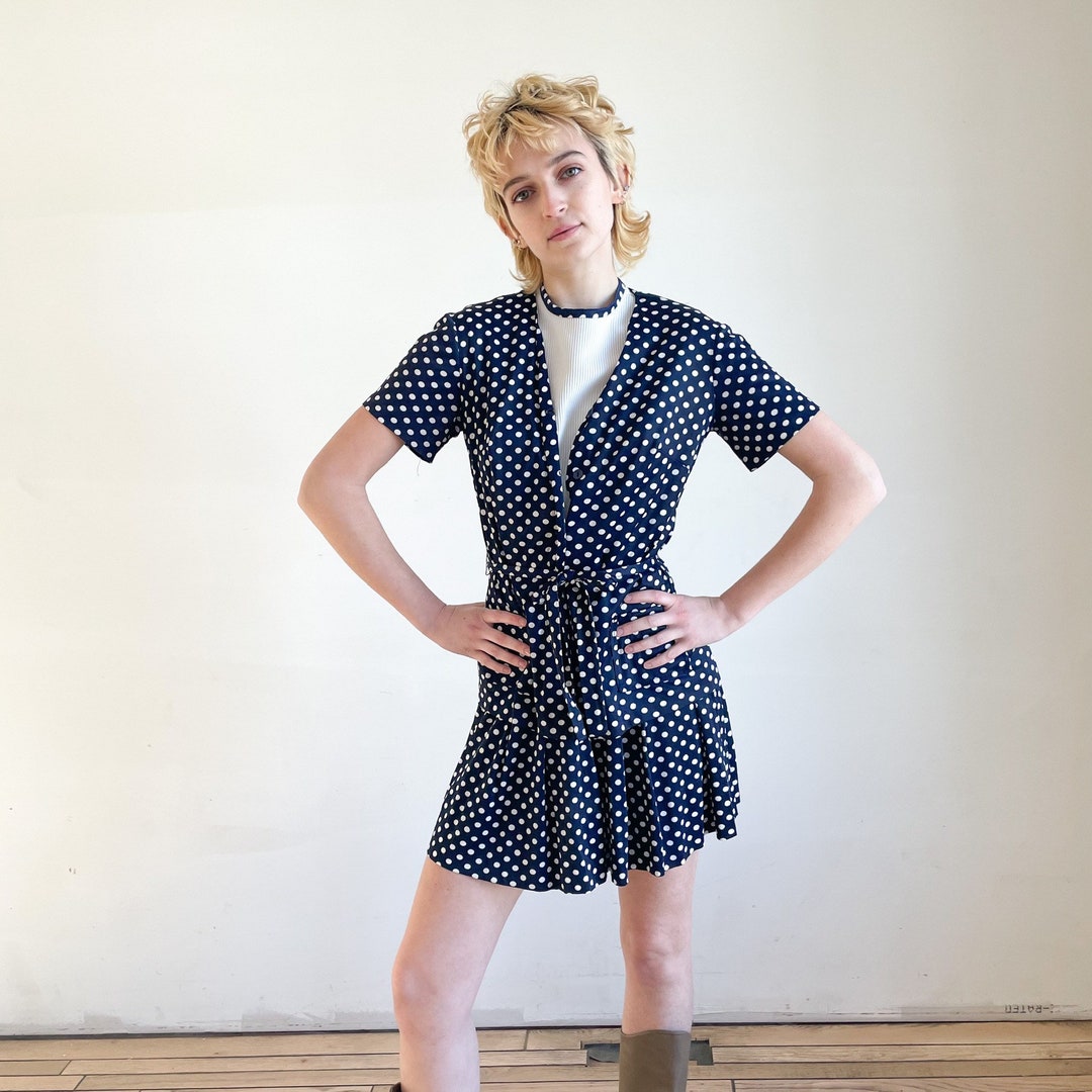 60s Polka Dot Mini Dress Set – Vintage Nautical Two Piece