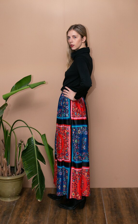 70s Scarf Printed Maxi Skirt Glitter Embellished … - image 6